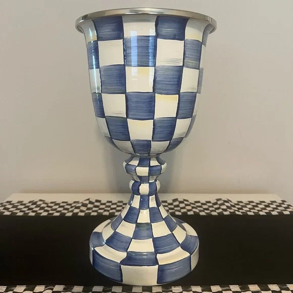 Mackenzie-Childs Royal Check Enamel Pedestal Vase. New! ππ€ RETIRED! - Picture 1 of 9